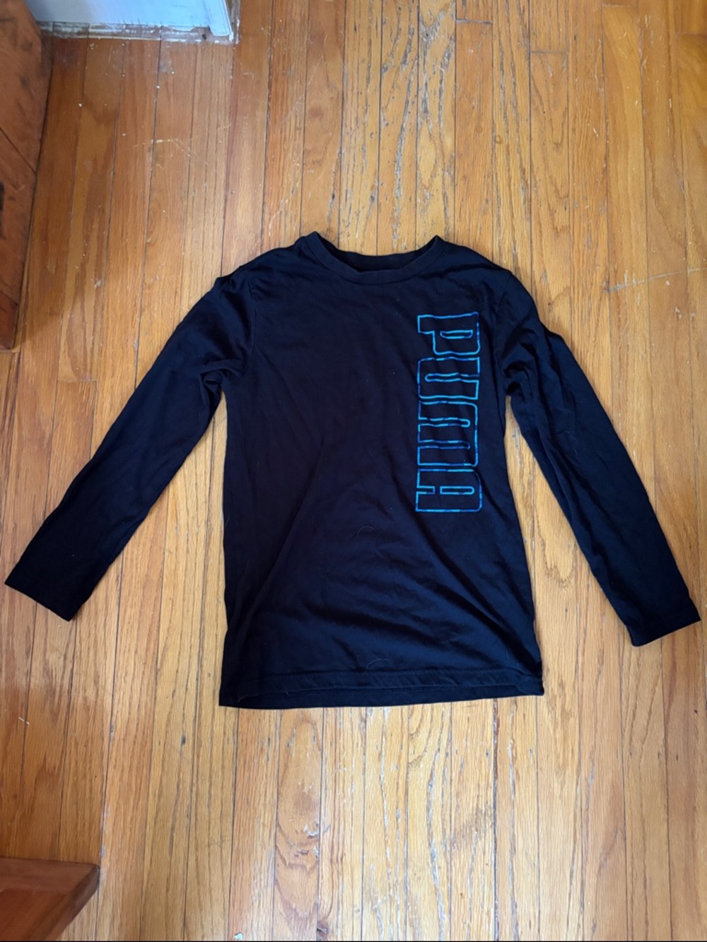 Puma Black Long Sleeve Tee with Blue Logo